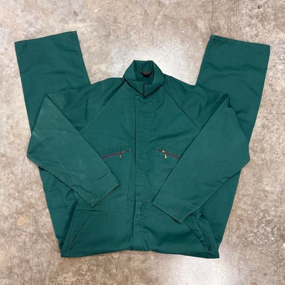 Vintage 70s Sears Tradewear Green Talon Zipper Coveralls Mens 42T Workwear